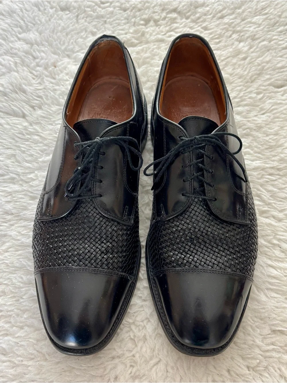 Allen Edmonds Lauderdale Black Leather Woven vamp Cap Toe Oxfords Shoes Sz 10.5D